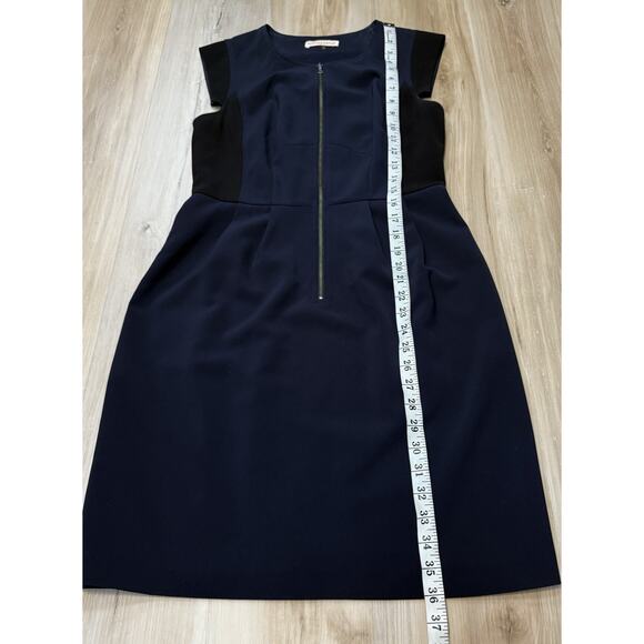 Rebecca Taylor Sheath Dress Size 6 Womens Cap Sleeve Zip Front Navy Blue Black - Picture 10 of 13